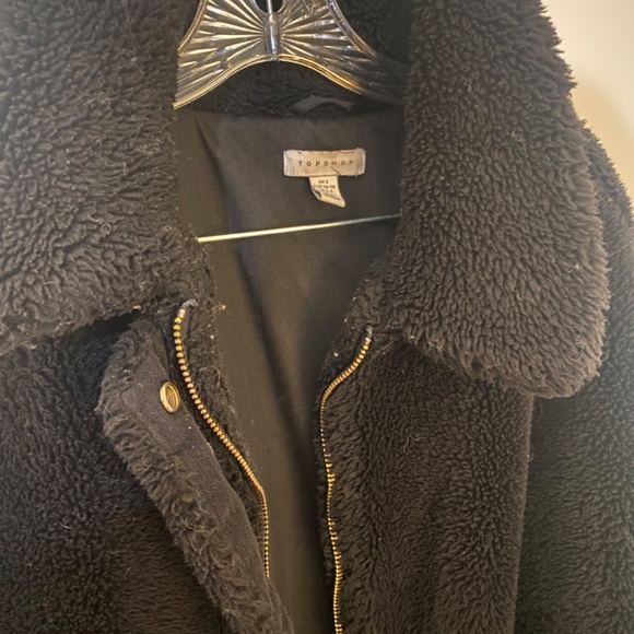 Topshop Black Fluffy Coat - Picture 2 of 5
